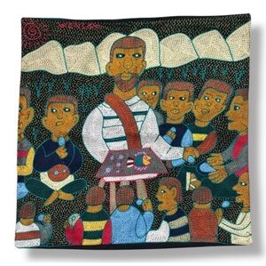 KAROSS Hand Embroidered Cushion Cover by Nkesani- Jesus Fishes & Loaves RARE
